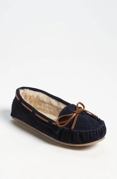 Minnetonka Women's Cally Moccasin Slippers Women's Shoes In Navy Suede