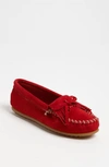 Minnetonka Lodge Trapper Womens Suede Flats Moccasin Slippers In Red