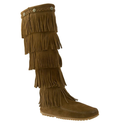 Minnetonka Women's 5 Layer Fringe Knee High Suede Boots Women's Shoes In Dusty Brown