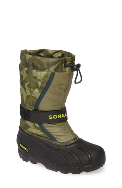 Sorel Kids' Youth Unisex Flurry Print Boots Women's Shoes In Hiker Green Black