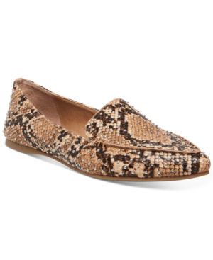 steve madden feather studded loafer tan snake print