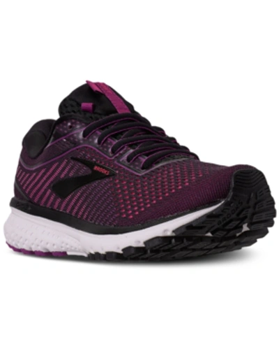 Brooks Women's Ghost 12 Wide Width Running Sneakers From Finish Line In Black/hollyhock/pink