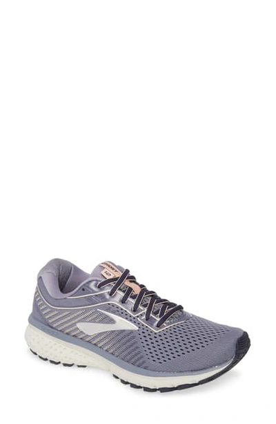 Brooks Women's Ghost 12 Wide Width Running Sneakers From Finish Line In Granite/ Peacoat/ Peach
