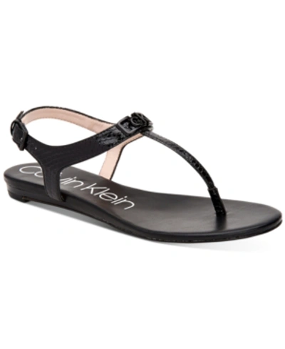 Calvin Klein Women's Shamary Flat Sandals Women's Shoes In Black Croc