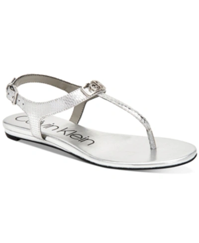 Calvin Klein Women's Shamary Flat Sandals Women's Shoes In Silver Croc