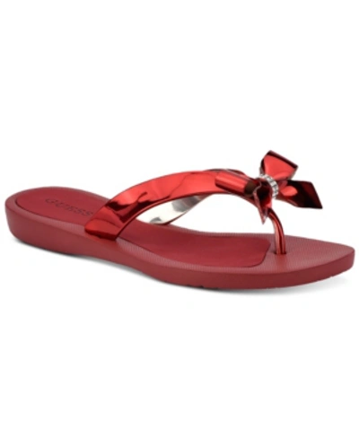 Guess Tutu Bow Flip Flops Women's Shoes In Red