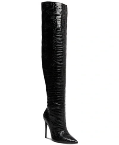 Steve Madden Harlow Reptile Embossed Over The Knee Boot In Black Croco Patent