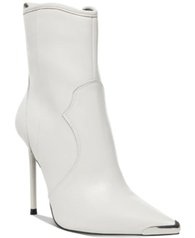 Steve Madden Tina Pointed Toe Western Bootie In White Leather