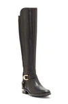 Vince Camuto Pearly Wide-calf Riding Boots Women's Shoes In Black Leather