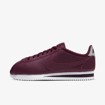 Nike Women's Classic Cortez Leather Casual Sneakers From Finish Line In Night Maroon/burgundy Ash/metallic Silver/night Maroon