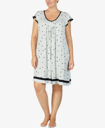 Ellen Tracy Plus Size Yours To Love Short Sleeves Nightgown In Grey Dots