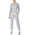 Dkny Embroidered Logo Top & Jogger Pants Pajamas Set In Heather Grey
