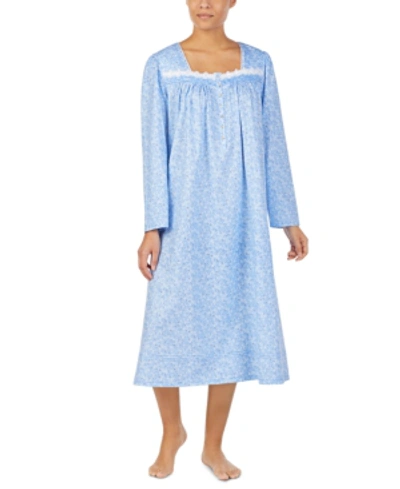 Eileen West Cotton Jersey-knit Lace-trim Ballet Nightgown In Blue Multi