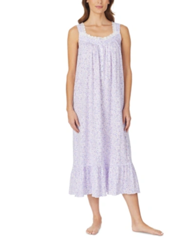 Eileen West Floral-print Venise Lace Ballet Nightgown In Lavender Print