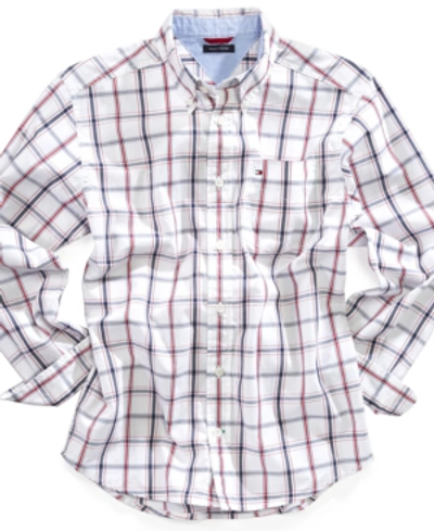 Tommy Hilfiger Kids' Little Boys Button-front Cotton Plaid Shirt In Classic White