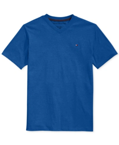 Tommy Hilfiger Kids' Toddler Boys Embroidered Logo Ribbed V-neck Tee In Blue Jean