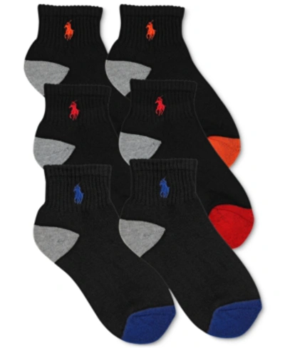 Polo Ralph Lauren Kids' 6-pk. Color-blocked Quarter Low-cut Socks, Little Boys & Big Boys In Black