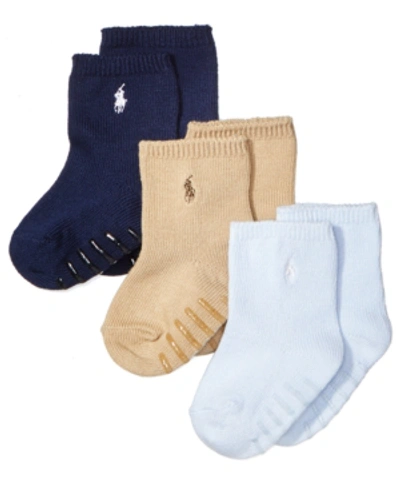 Polo Ralph Lauren Ralph Lauren Baby Boys Crew Socks 3-pack In Blue/khaki/navy
