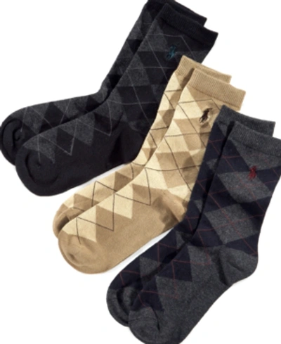 Polo Ralph Lauren Kids' 3-pk. Argyle Socks, Little Boys & Big Boys In Charcoal/kkaki/black