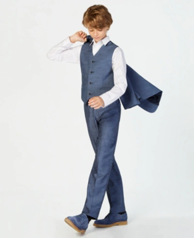 Calvin Klein Kids' Big Boys Stretch Hopscotch Check Pants In Medium Blue