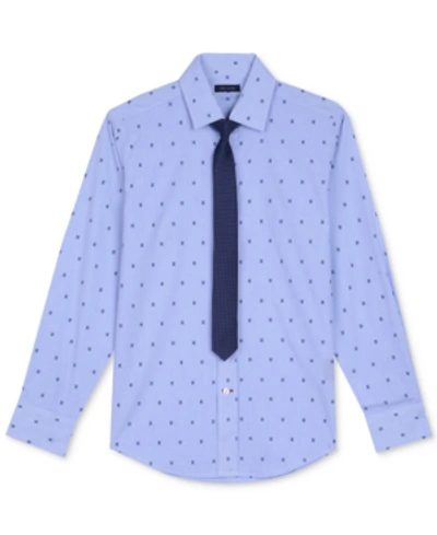 Tommy Hilfiger Kids' 2-pc. All-over Dot Print Shirt & Tie Set, Big Boys In Blue