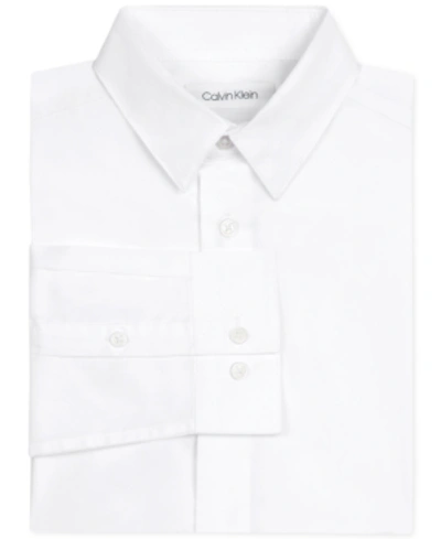 Calvin Klein Kids' Big Boys Slim Fit Solid Stretch Poplin Shirt In White