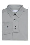 Calvin Klein Kids' Big Boys Slim Fit Solid Stretch Poplin Shirt In Silver