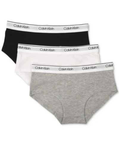 Calvin Klein Kids' 3-pk. Hipster Underwear, Little & Big Girls In Heather Gray,classic White,black