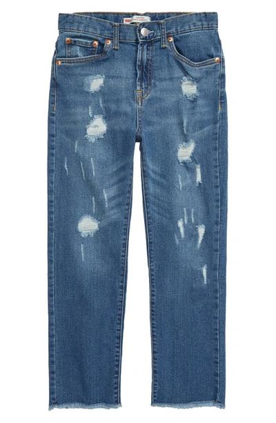 Levi's Kids' Big Girls High Rise Straight Jeans In Distressed Denim