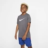 Nike Dri-fit Big Kids' Swoosh Training T-shirt In Charcoal Heather,white