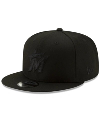 New Era Miami Marlins Triple Black 9fifty Snapback Cap In Black/black