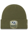 New Era Los Angeles Rams On-field Salute To Service Cuff Knit Hat In Olive