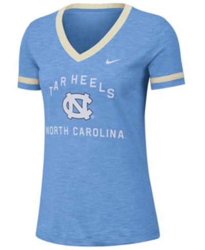 Nike Women's North Carolina Tar Heels Slub Fan V-neck T-shirt In Lightblue