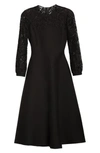 Valentino Lace Contrast Wool & Silk Midi Dress In Nero