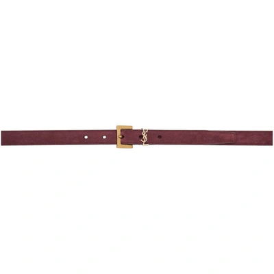 Saint Laurent Burgundy Suede Square Monogramme Belt In Red