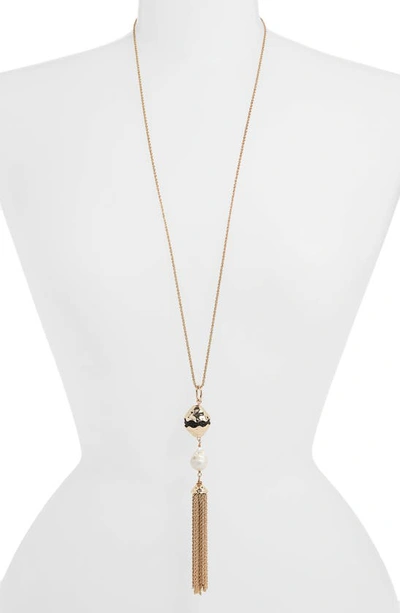 Akola Pearl & Tassel Pendant Necklace In Black