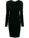 Helmut Lang Rib Asymmetrical Neck Long Sleeve Dress In Black