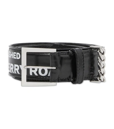 Burberry Chain Detail Horseferry Print Coated Canvas Belt In Black/ Palladio