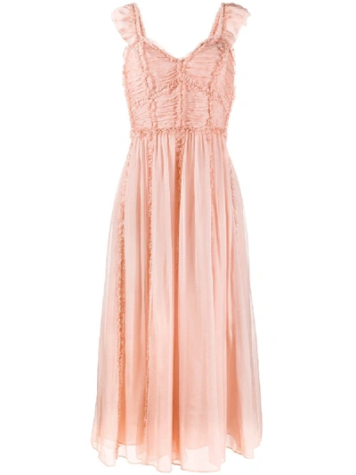 Ulla Johnson Florence Ruffle Trim Silk Midi Dress In Pink