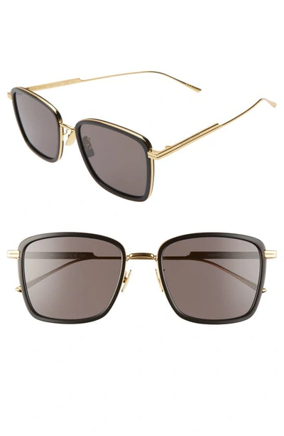 Bottega Veneta 55mm Square Sunglasses In Black/ Gold/ Grey