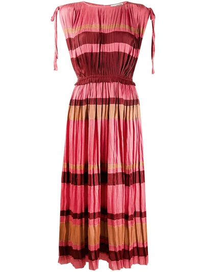 Ulla Johnson Alessa Striped Plissé-satin Midi Dress In Red