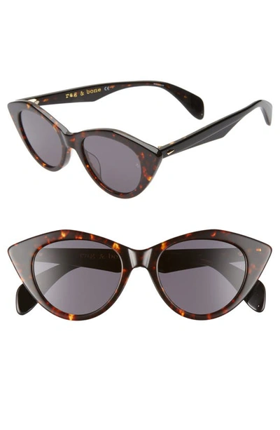 Rag & Bone 49mm Cat Eye Sunglasses In Dark Havana/ Grey Blue
