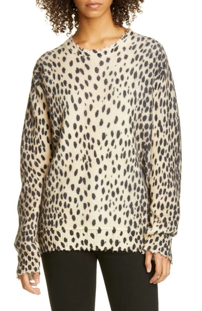 R13 Cheetah Print Distressed Cashmere Sweater In Beige/cheetah