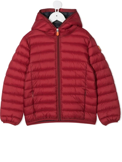 Save The Duck Kids' Giga Fleece Lined Hooded Puffer Coat In Red