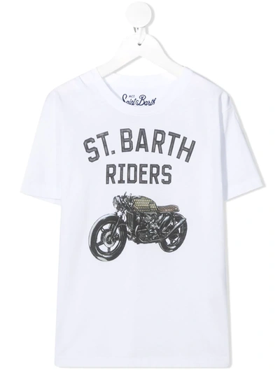 Mc2 Saint Barth Kids' St. Barth Riders Print T-shirt In White