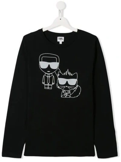 Karl Lagerfeld Kids' Choupette & Karl Print Jersey T-shirt In Black