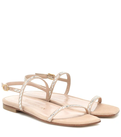 Stuart Weitzman Women's Samarra Flat Embellished Suede Sandals In Neutrals