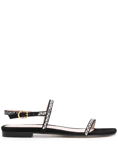 Stuart Weitzman Samarra Flat Embellished Suede Sandals In Black