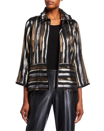 Caroline Rose Plus Size Tonal Stripe Jacquard Ruched Collar Jacket In Multi