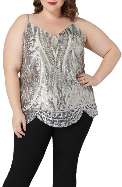 Maree Pour Toi Plus Size Sequined Camisole In Silver